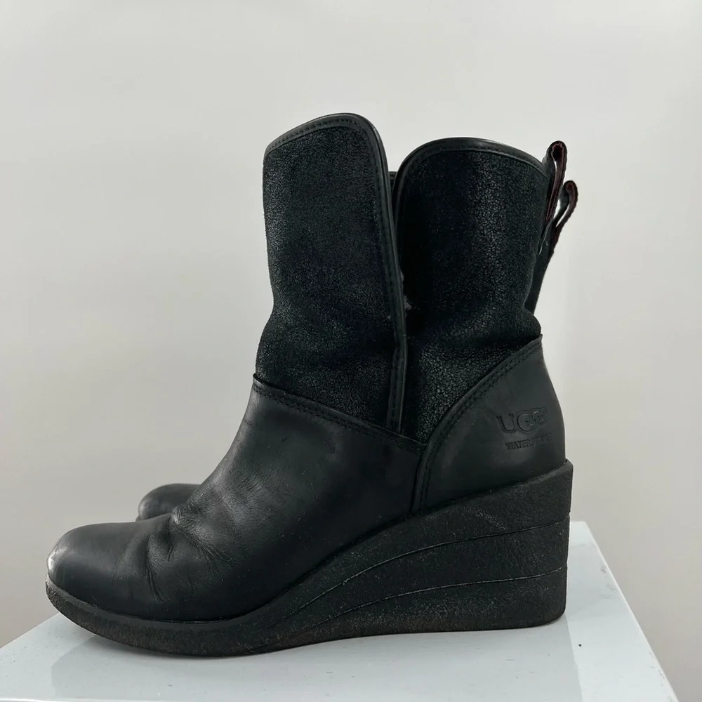UGG Devoran Black Wedge Waterproof Ankle Booties Ladies